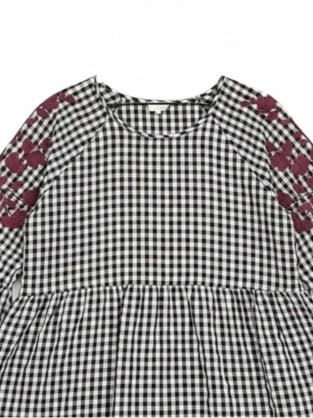 Layerz Embroidered Top Pink Black Gingham Peasant Ruffled Size XL - Picture 7 of 9